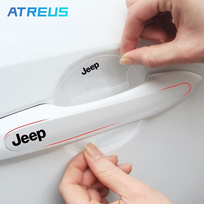 8Pcs Para Jeep Do Carro Película De Proteção Maçaneta Da Porta Decalque Etiqueta Transparente Renegade Compass Willys
