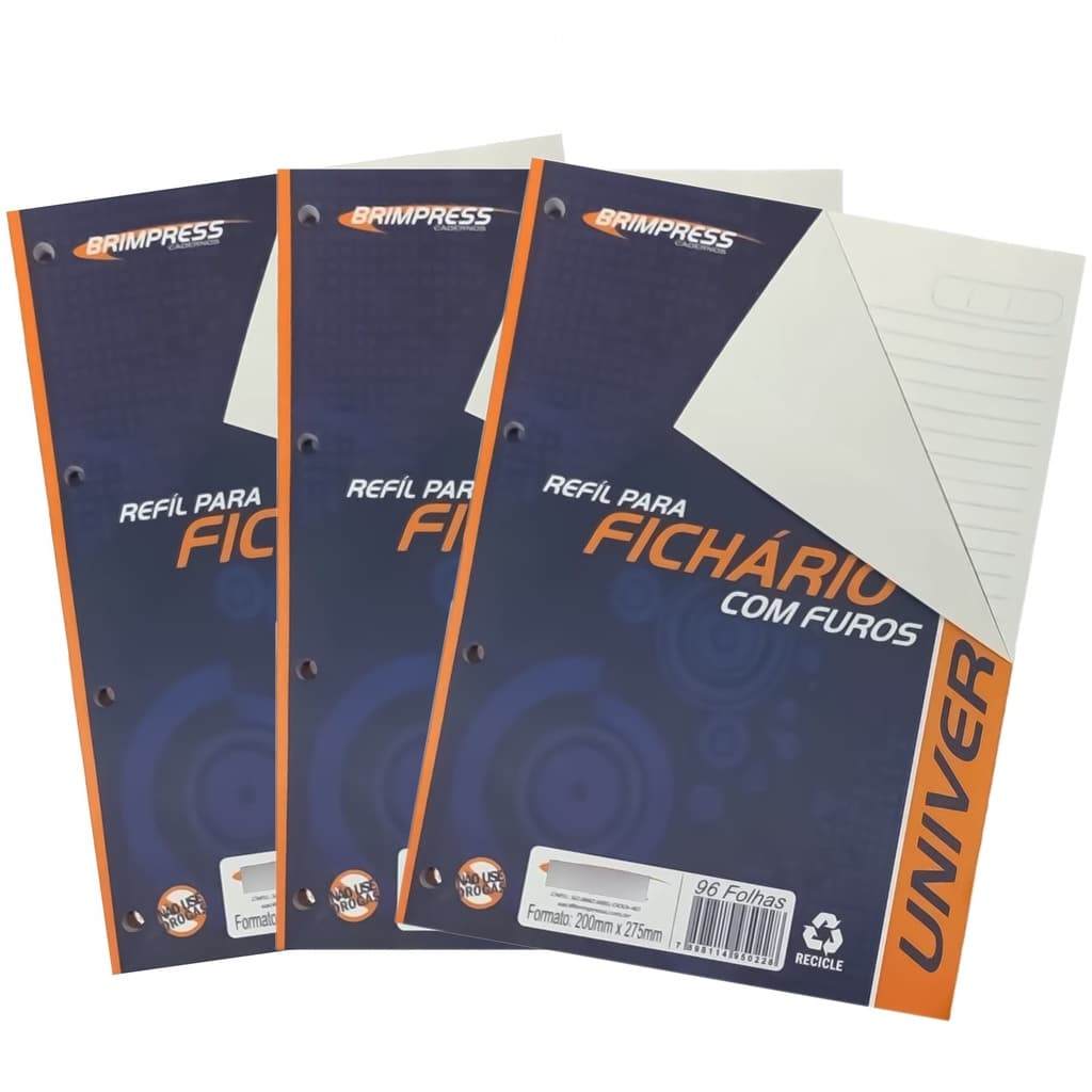 Refil Bloco Fichário Folha A4 Universitário C/288 Fls. Coladas 4 furos 56gm Brimpress