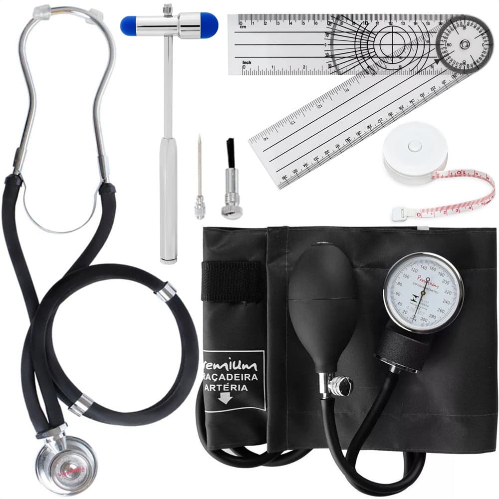 Kit Essencial + Kit Fisioterapia Com Esfigmo, Rappaport, Martelo Buck, Goniômetro E Trena PAMED