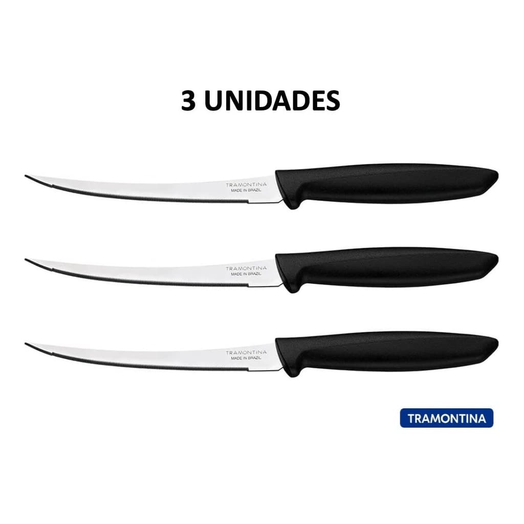 Faca Tramontina Tomate Lâmina Aço Inox Preto Branco 3un