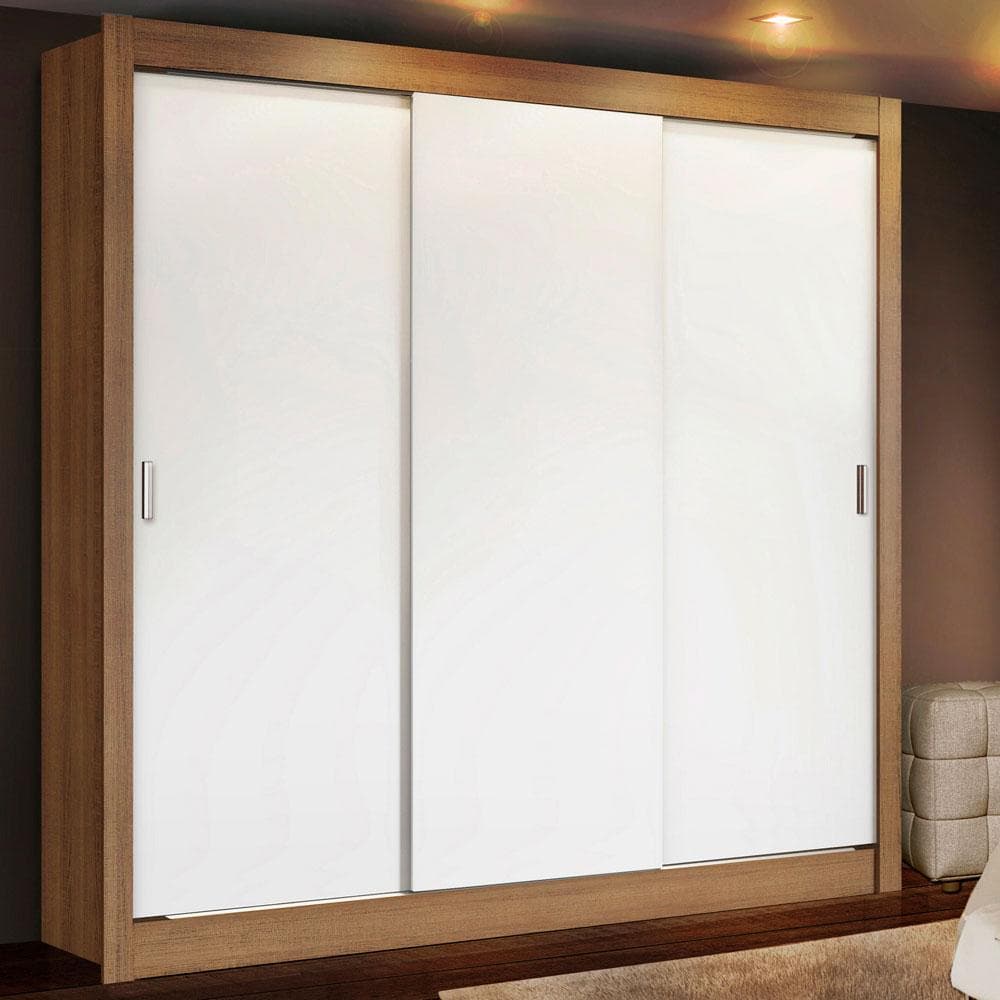 Guarda Roupa Casal Madesa Lyon 3 Portas de Correr 2 Gavetas - Rustic/Branco