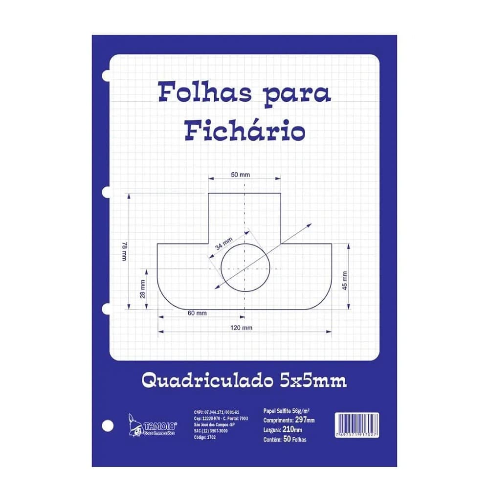 Bloco para Fichário Tamoio Quadriculado 5x5mm 50 Folhas
