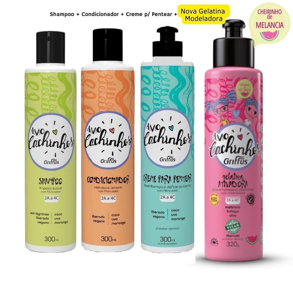 Kit (Shampoo + Condicionador + Creme para Pentear) Gelatina Modeladora - Amo Cachinhos Griffus