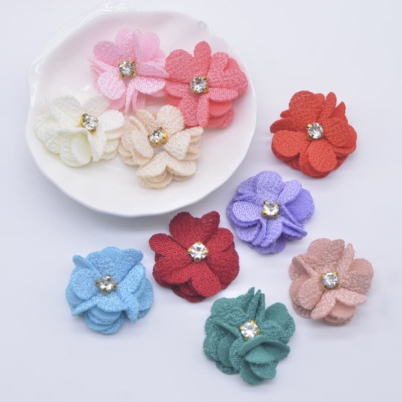 10pcs 2.5cm malha Gardenia flor aplicativo para roupas de bricolagem chapéu sapatos artesanato costura parches