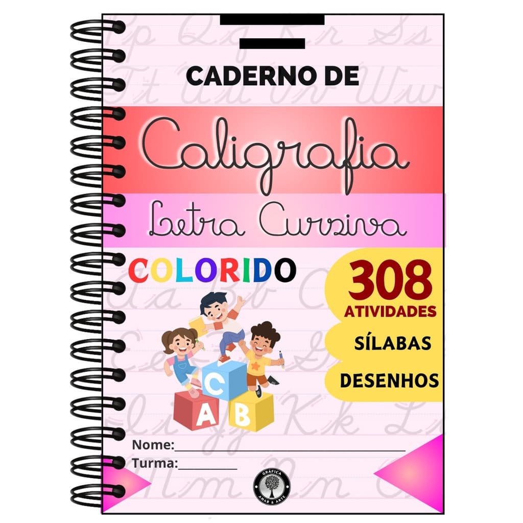 Caderno De Caligrafia Infantil Letra Cursiva Alfabetização com 308 atividades