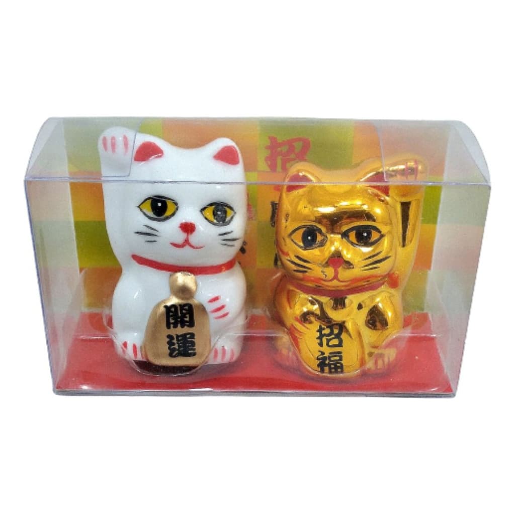 Kit Com 2 Pç Gato Da Sorte ManekiNeko Em Resina  5 Cm Altura