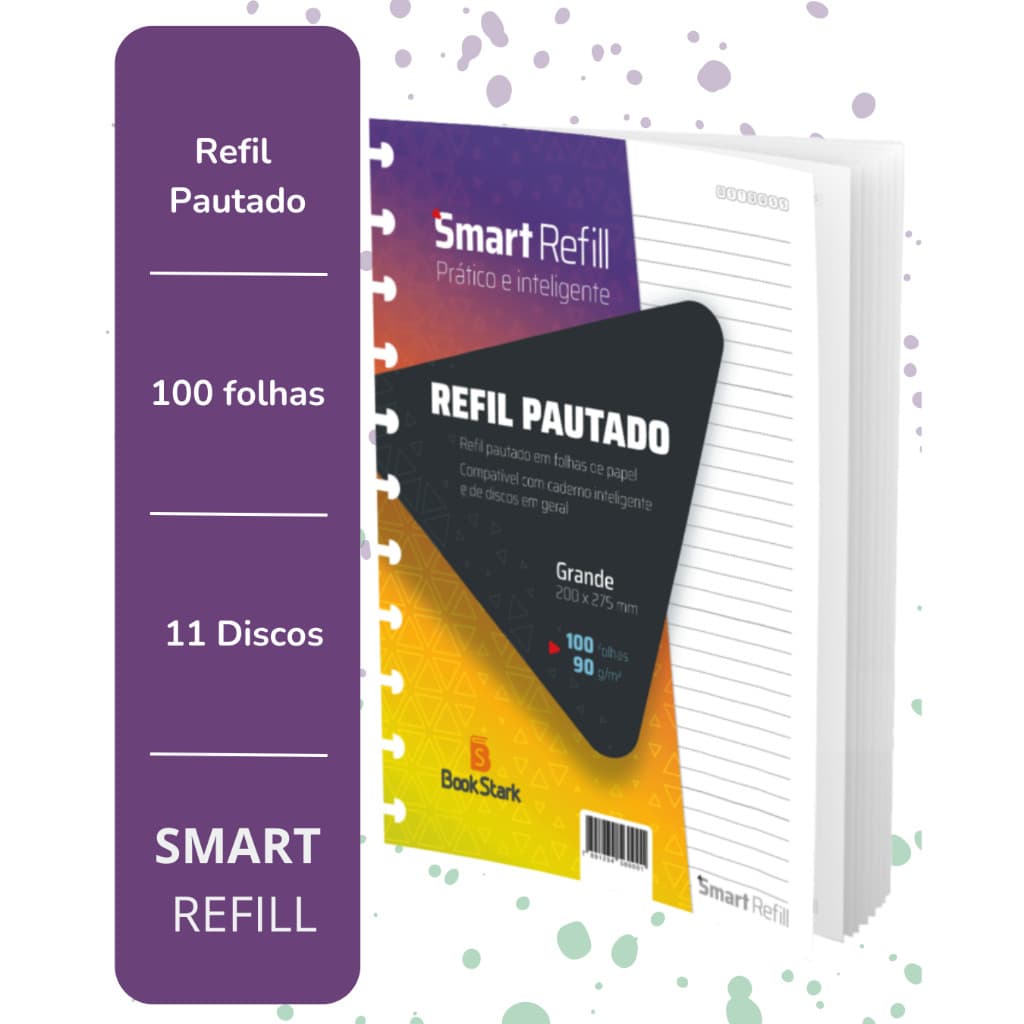 Refil Pautado Para Caderno Inteligente 100 Folhas Grandes 200 x275mm - 11 discos