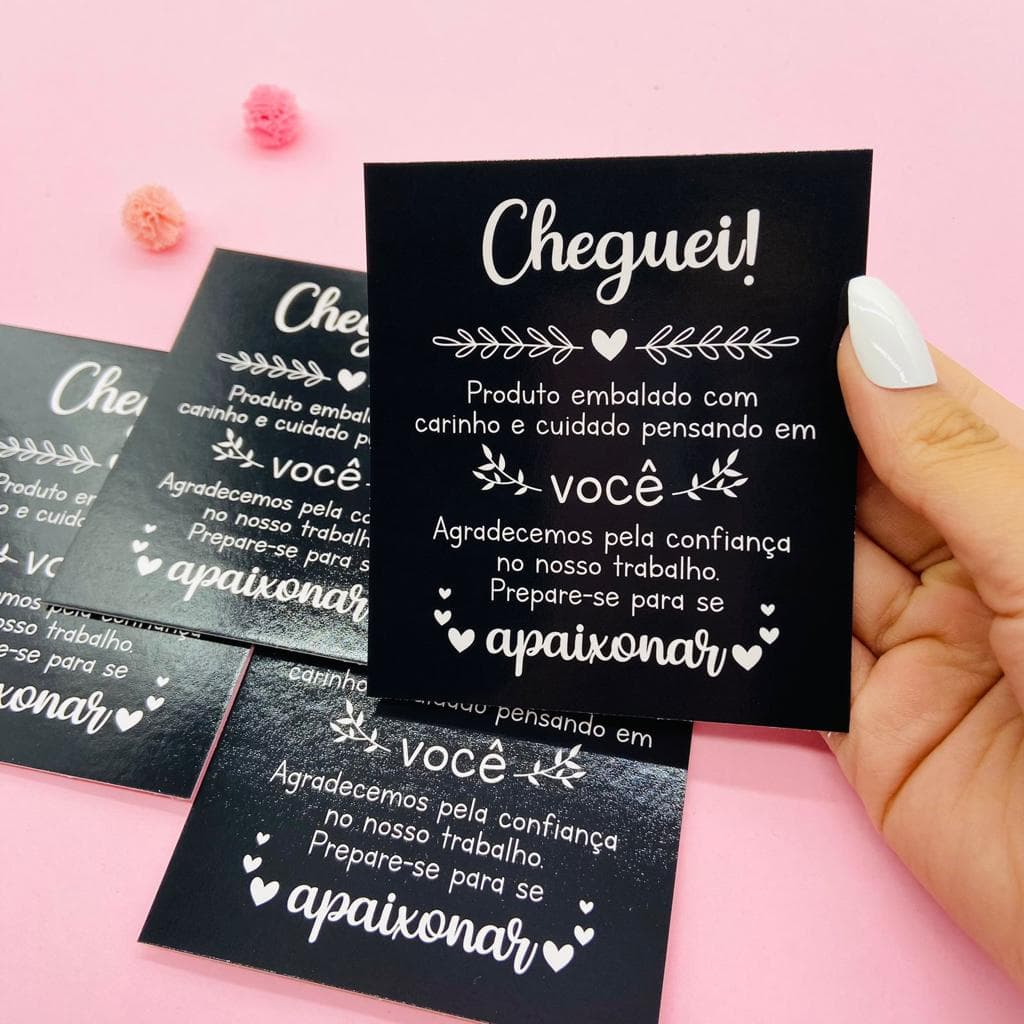 Postal de Agradecimento ao Cliente pela Compra Cartão para Encomendas Cartão para Adesivos 9x10cm Cheguei Preto e Branco