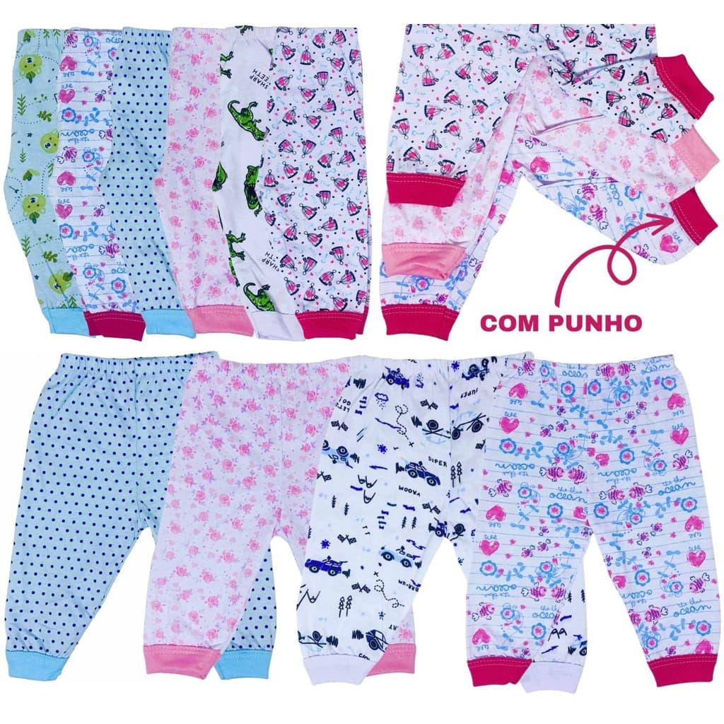 KIT COM 03 Calça Bebe / Mijão Bebê / Culote Malha Com Punho 100% Algodão