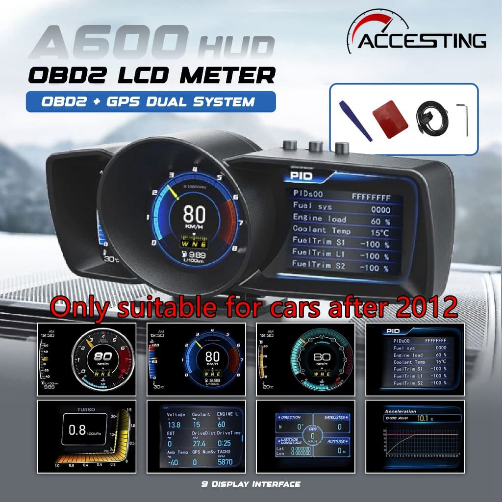 【 English menu 】 A600 Velocímetro HUD GPS + OBD2 Sistema De Head-up Display LCD Multi-Funções Cronômetro Alarme De Automático Computador De Carro