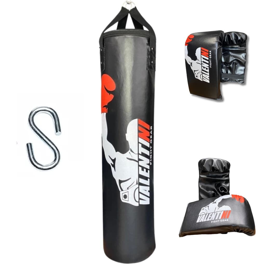 Saco de Pancada VALENTINI 160 cm - Treino Boxe Muay Thai  - Alta Resistencia + 2 Luva Bate Saco Preta