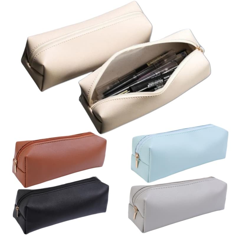 Estojo De Lápis De Grande Capacidade PU Saco De Couro Caneta Cosmética Papelaria Estudantil Material Escolar