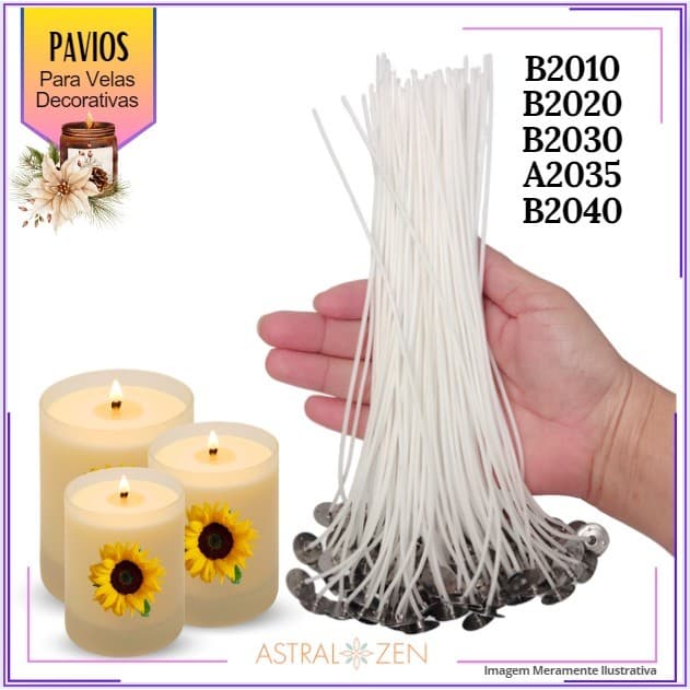 Pavio Para Vela Artesanal 18cm Kits com 20 e 100un Montado com Ilhós Pavio B2010-B2020-B2030-A2035-B2040-A2030