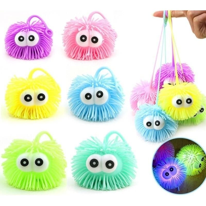 KIT 12 Bolas Luz Piscante Lance Rosto Sorriso Puffer Colorida Brinquedo