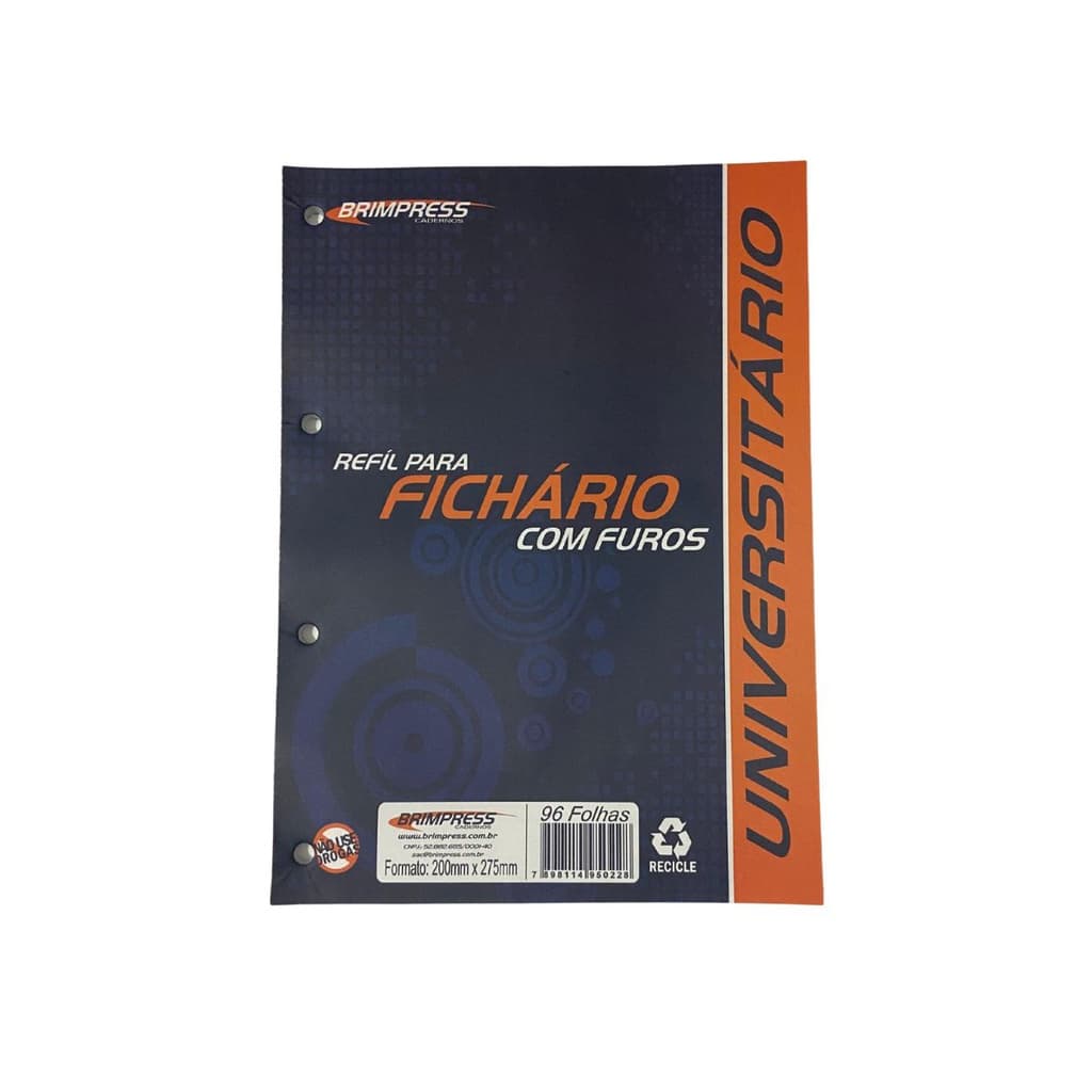 Refil Folha Fichário Bloco C/96 Fls Brimpress 4 Furos
