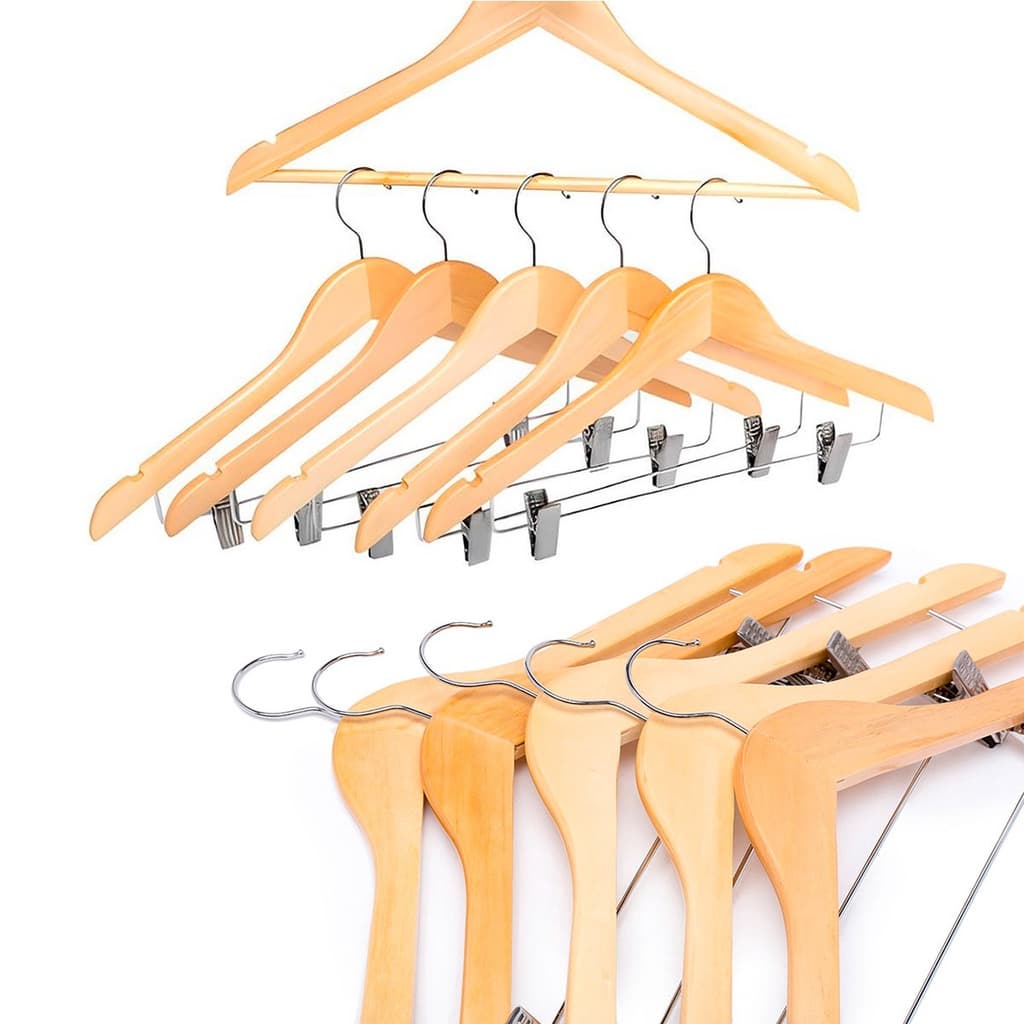 Kit 30 Unidades Cabide de Madeira Marfim com Presilha Premium 44cm Adulto Organizador Loja de Roupas