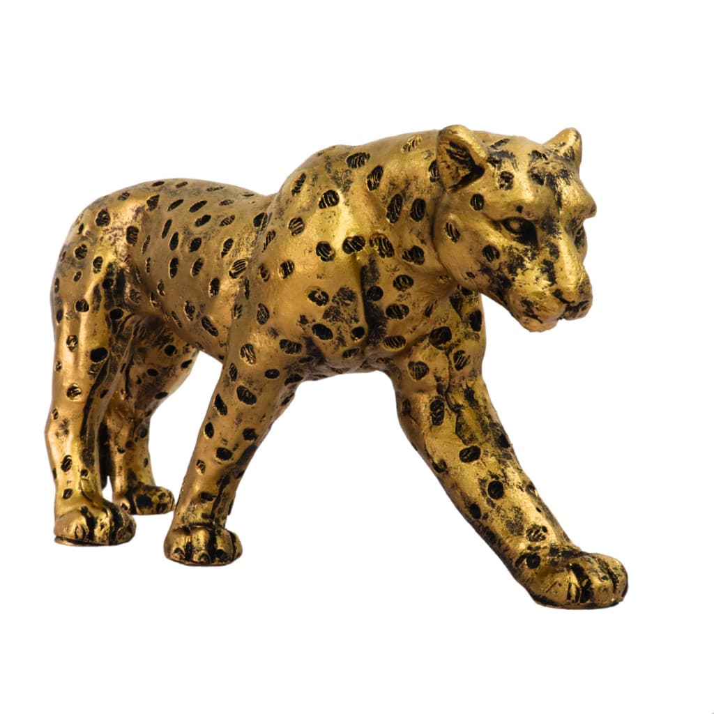 Pantera Ouro Escultura Estatua Decoração Casa Leopardo em Resina