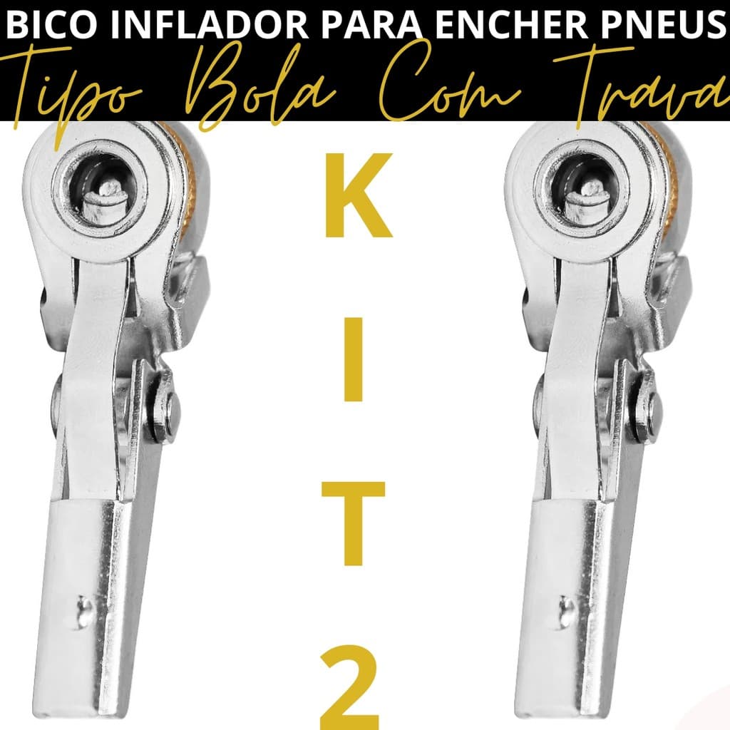 Kit 2 Bico Inflador Para Encher Pneu Tipo Bola Com Trava - Rotta