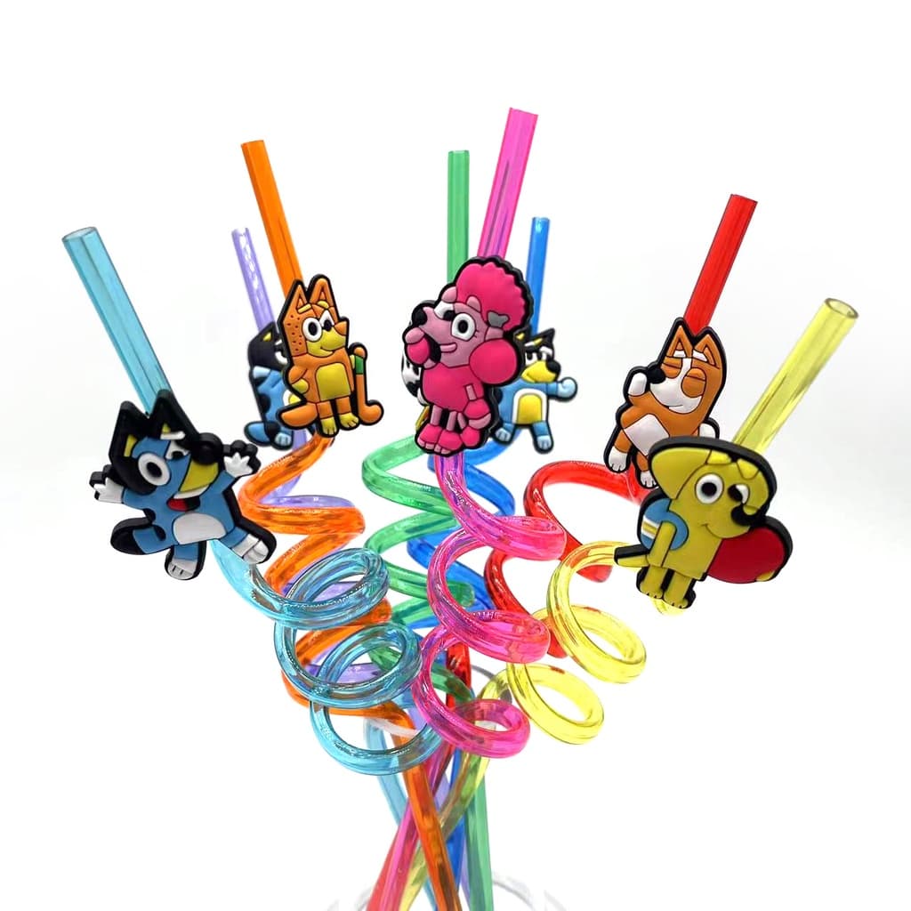 8pcs/Pack Mixed Blue Orange Dog Straws Tema Canudos Plásticos Para Beber