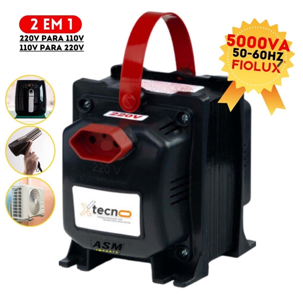 Auto Transformador Bivolt Conversor 5000VA 2 em 1 Tecno  BIPOLARcom tomadas 220v 110v Fiolux Alta Potencia