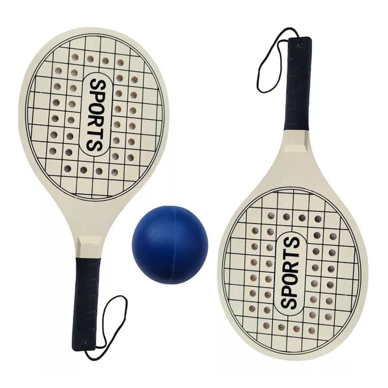 Kit Jogo Frescobol Tênis De Praia 2 Raquetes Madeira + Bola