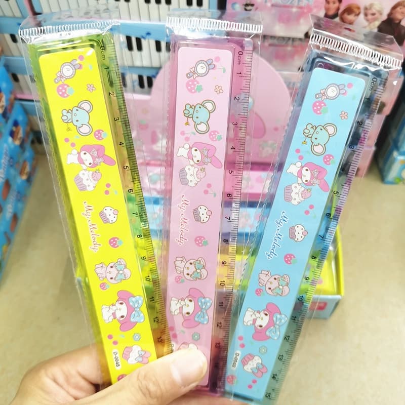 Sanrio 15cm Straightedge Cute Kuromi Melody Pudding Dog Pudim De Melodia Régua Colorida Estudantil Caneta Papelaria