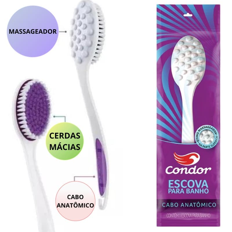 ESCOVA DE BANHO CERDAS MÁCIAS CONDOR MASSAGEADOR DE COSTAS