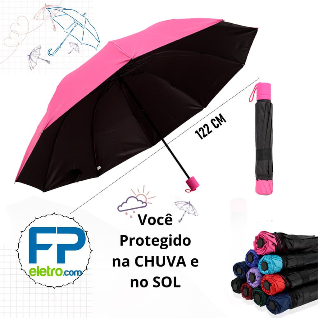 Guarda Chuva Grande Reforçado Cabe Na Bolsa Colorido Liso Sombrinha Com Proteção Solar Blackout