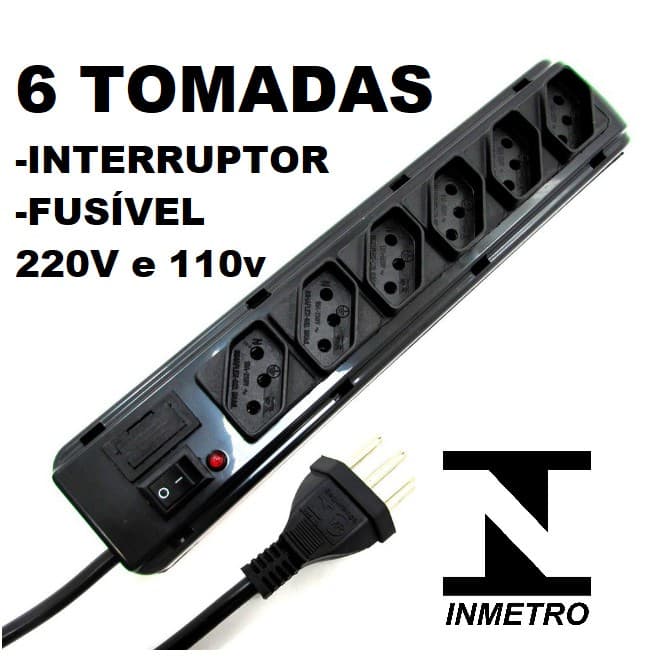 FILTRO DE LINHA RÉGUA DE 6 TOMADAS ELÉTRICAS CARREGADOR PROTETOR DE ELETROTÔNICOS PVC ANTI CHOQUE ELÉTRICO O Melhor