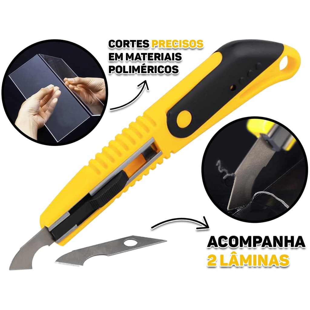Estilete Riscador Para Acrílico Plástico Pvc Compartimento Extra P/ Lâminas Corte Profissional