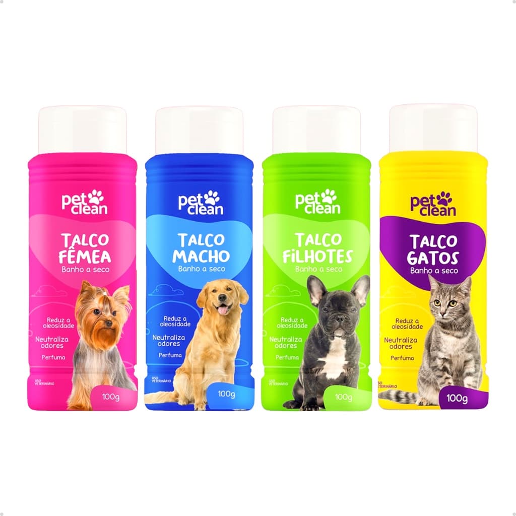 Talco para Cachorro e Gato Banho a Seco Pet Clean - 100 gramas