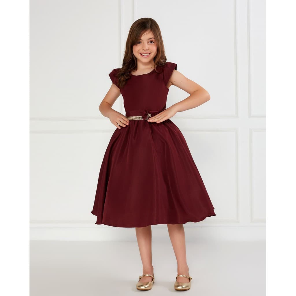 Vestido Casual Marsala Infantil Crepe Festa Aniversário Chic