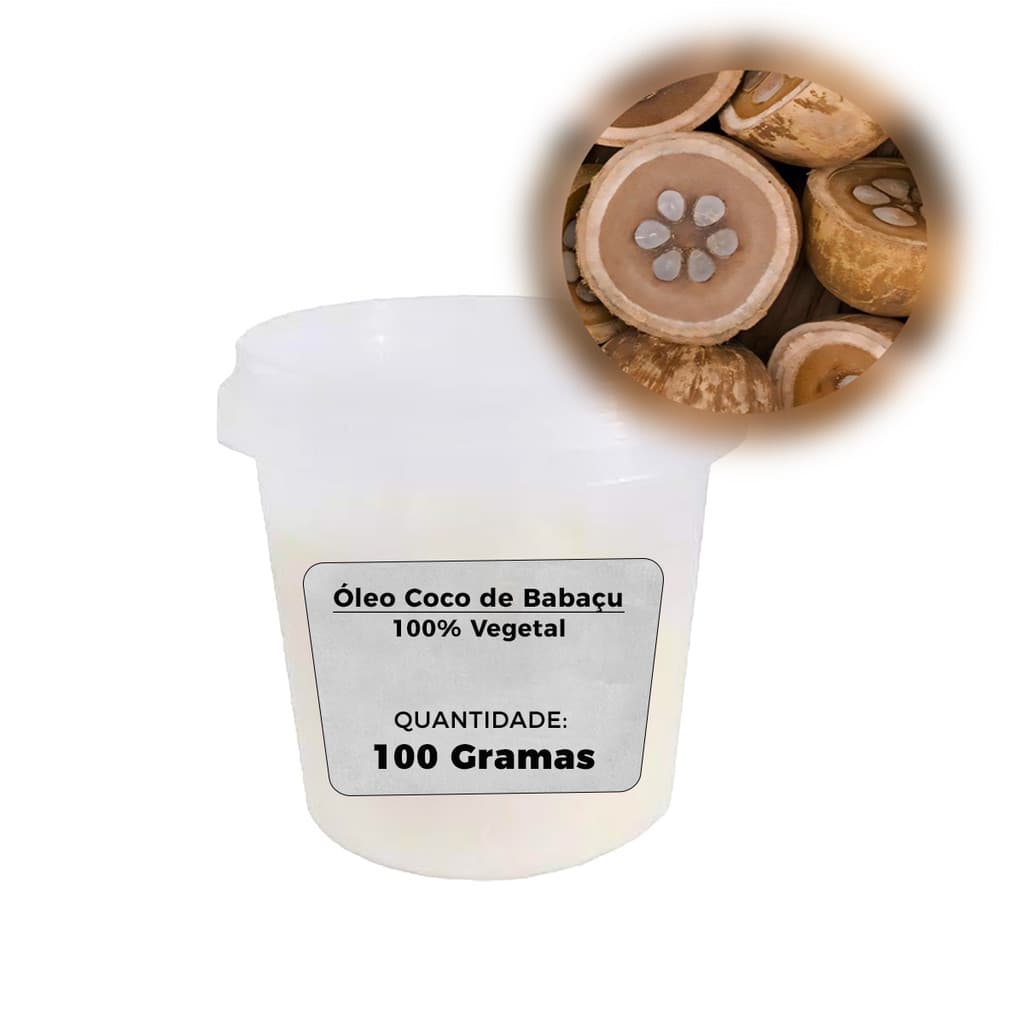 Óleo de Coco de Babaçu 100% Vegetal 100Gr Para Sabonetes, Hidratantes, Shampoos, Bálsamos Labiais