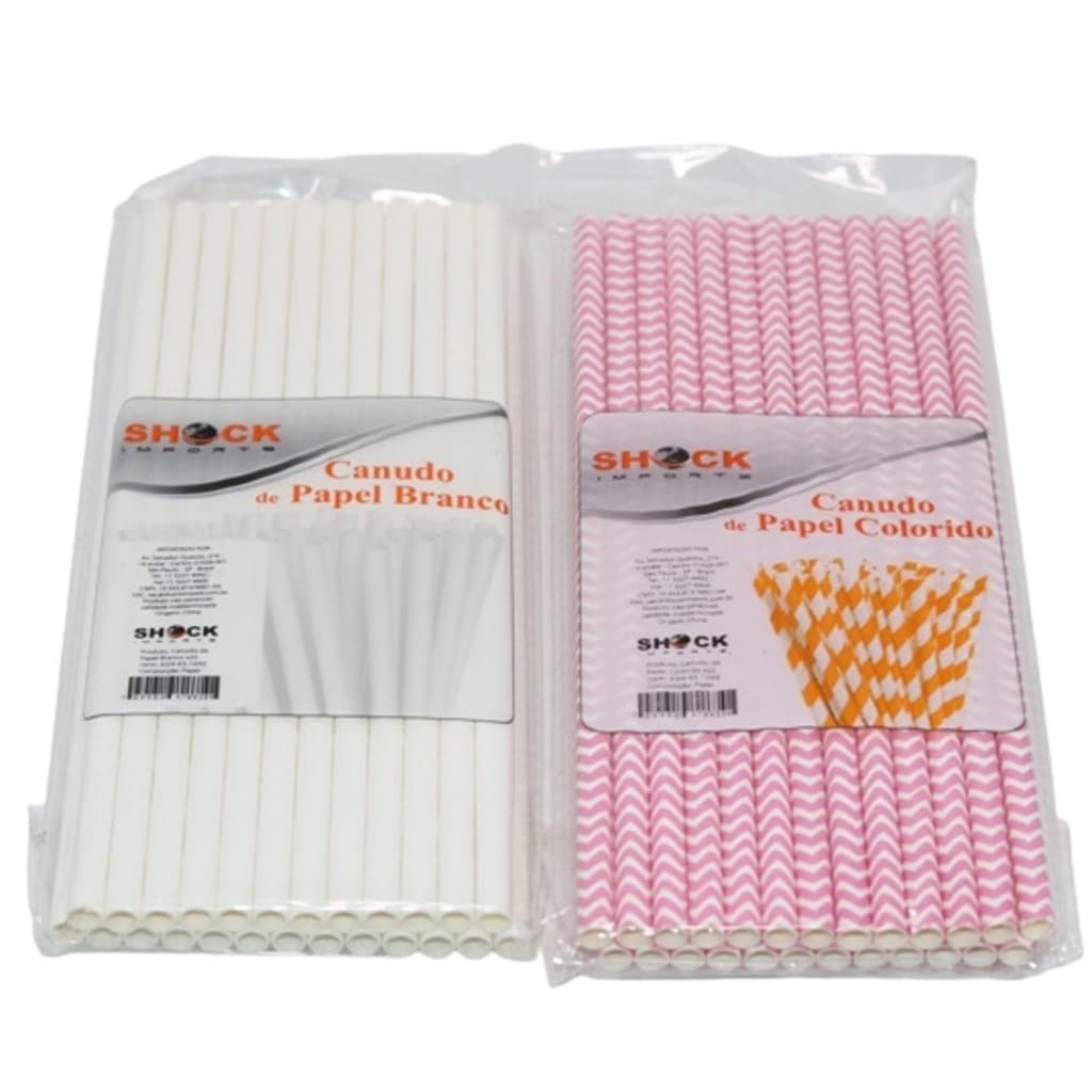 Canudo De Papel Colorido/ Branco com 25 Unidades - Shock