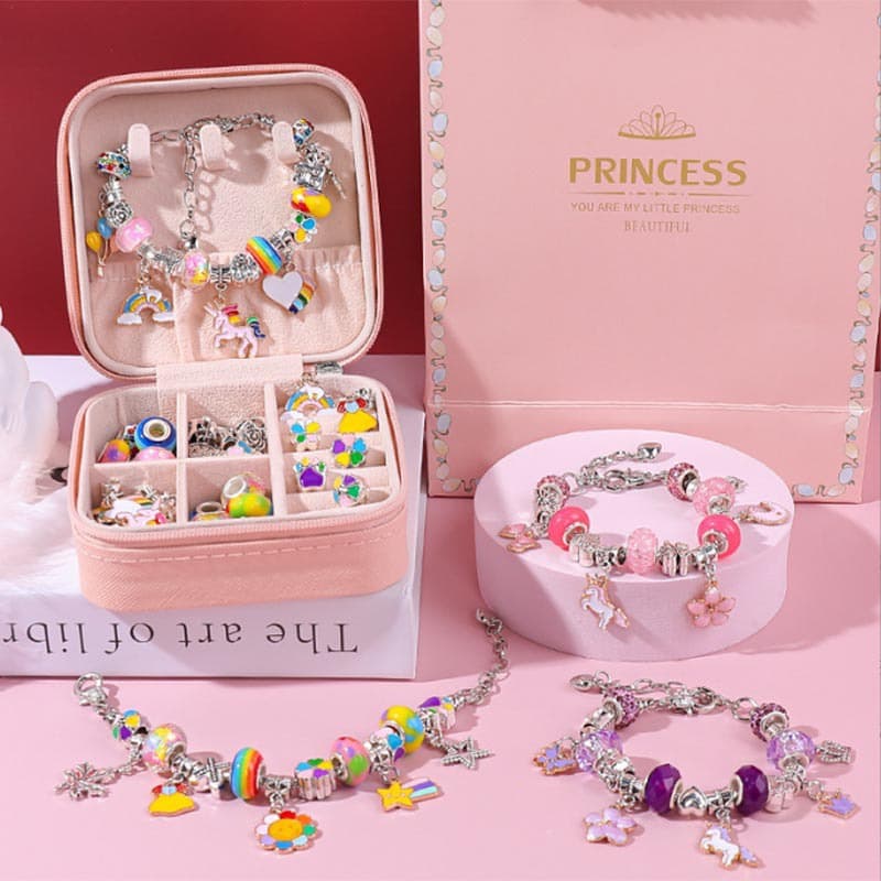 Kit Pulseira Linda E Delicada Com Porta Joia Infantil 66pçs + Colar Presente para Menina