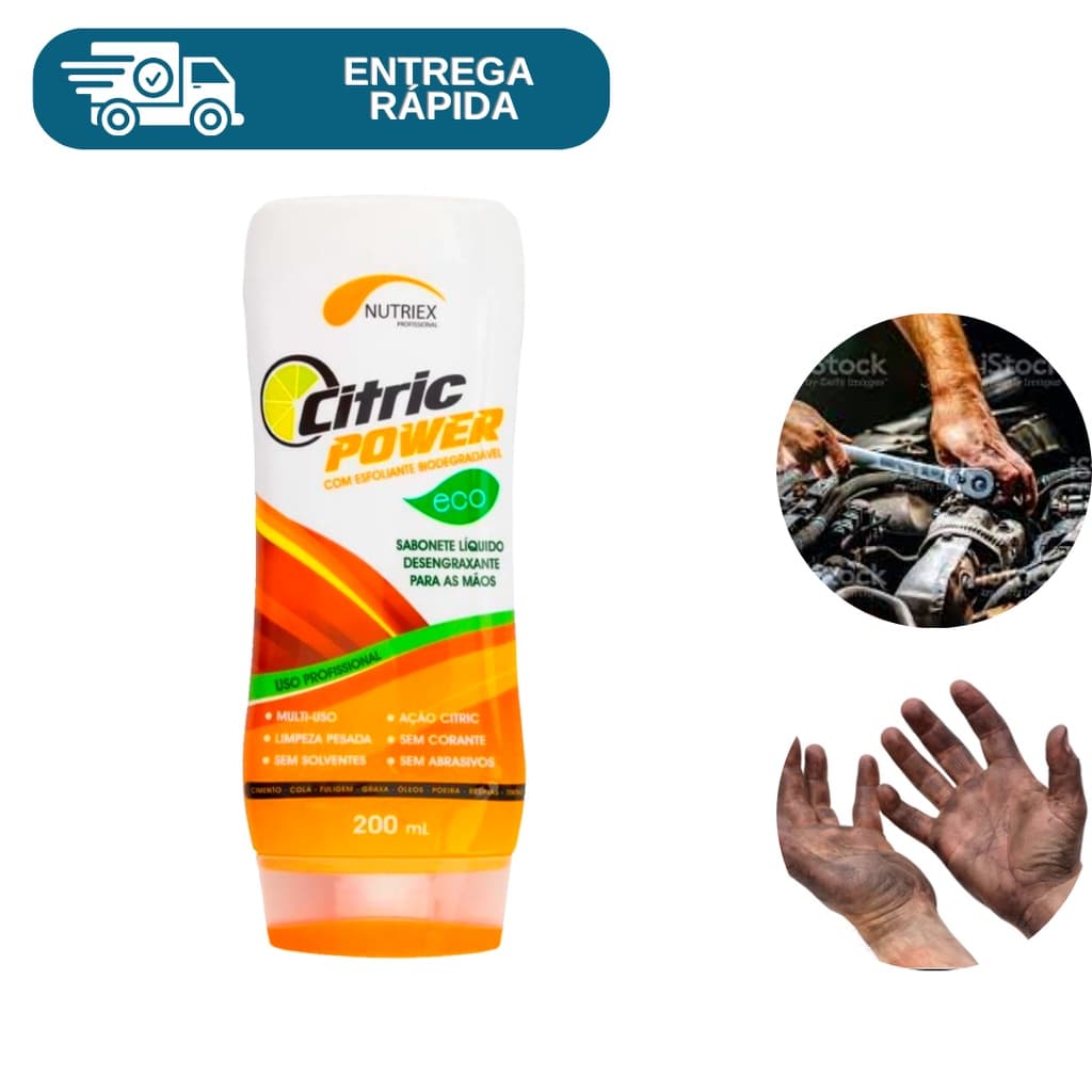 Sabonete Liquido Desengraxante Com Esfoliante Nutriex Citric Power 200ml Para Limpeza Mãos De Graxa