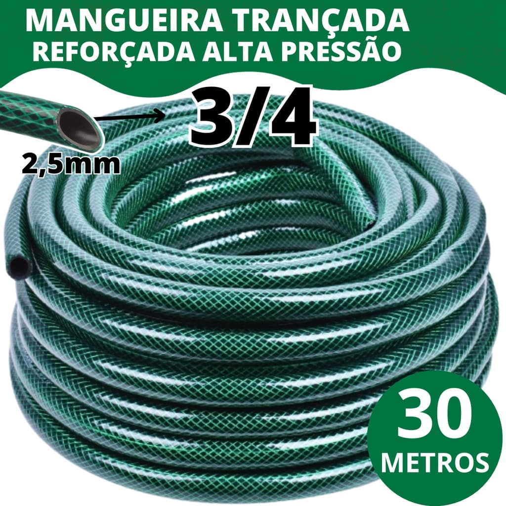 Mangueira de Jardim 10/15/20/25/30/35/50 Metros 3/4 X 2,5mm Trançada Reforçada