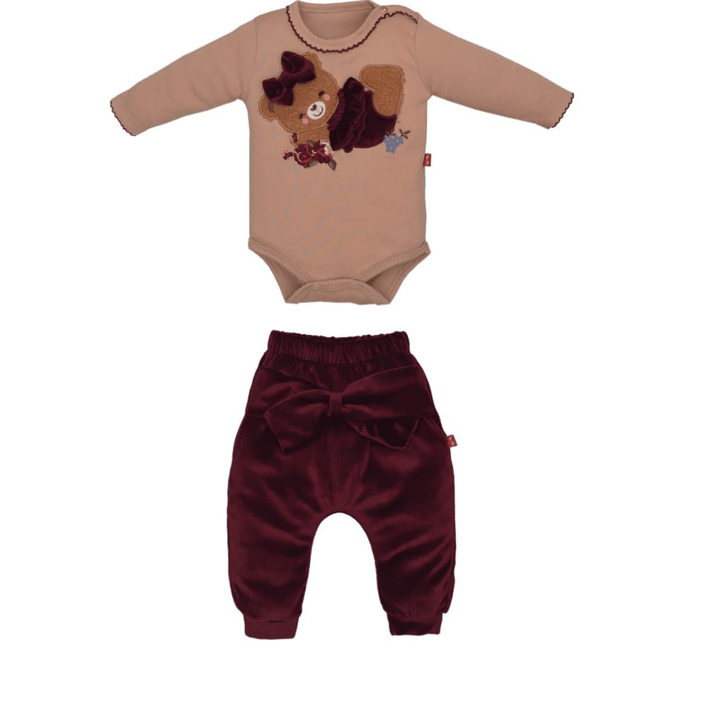 Conjunto Body Com Culotte Bebê Menina Bege Beatriz Ursinha