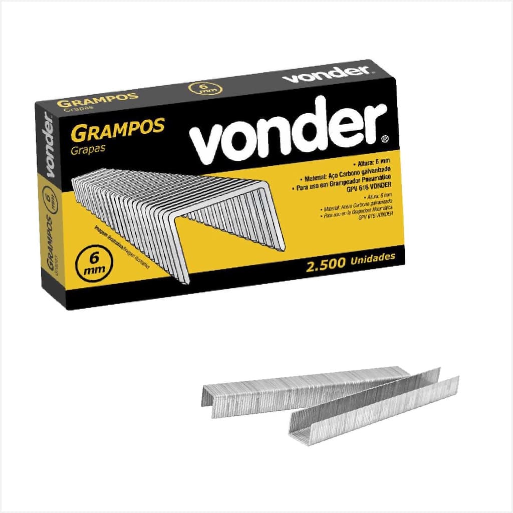 Grampo 6mm para Grampeador Pneumático GPV 616 2500 peças - Vonder