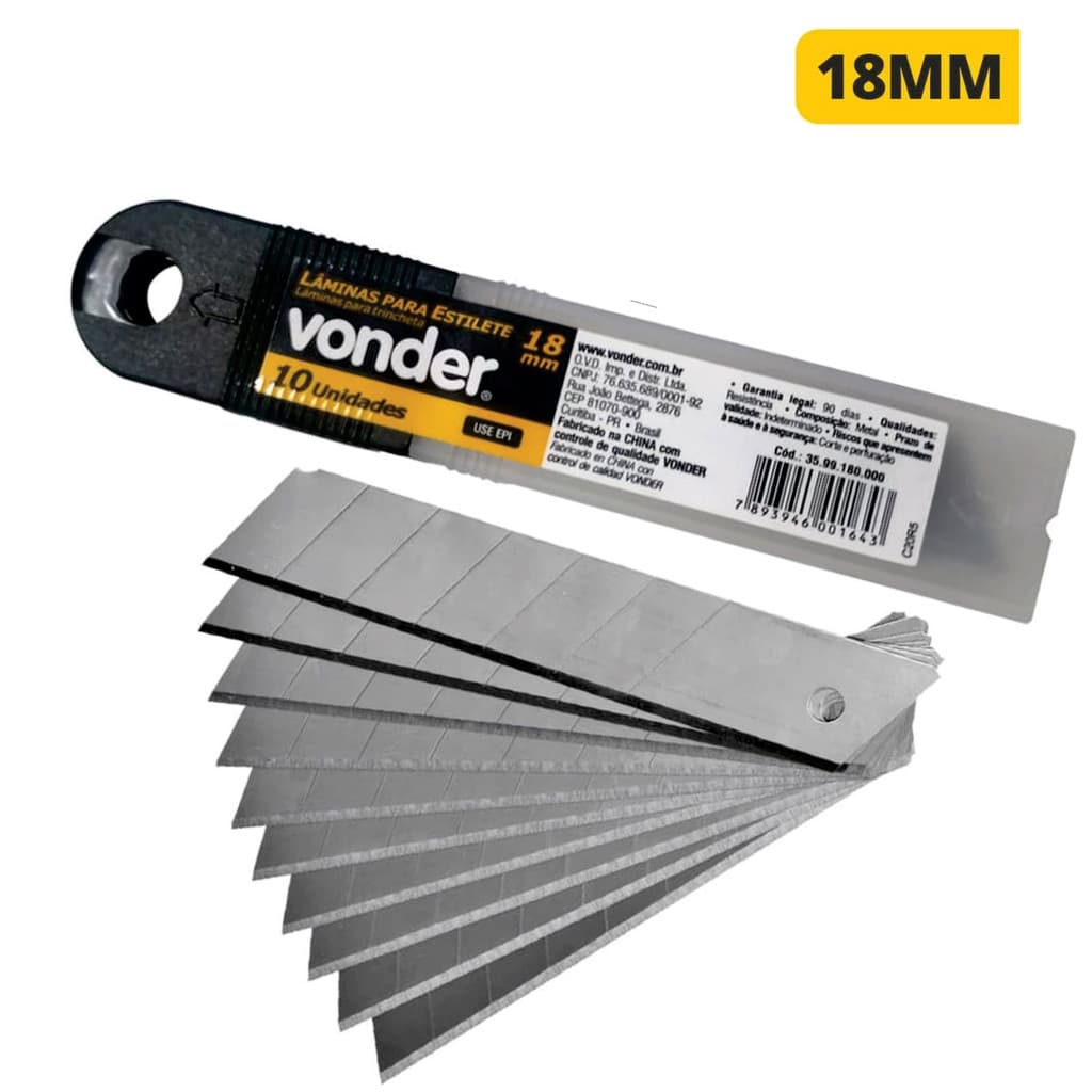 LAMINA ESTILETE 18MM 7DIV TUBO COM  10 Lâminas MARCA: VONDER