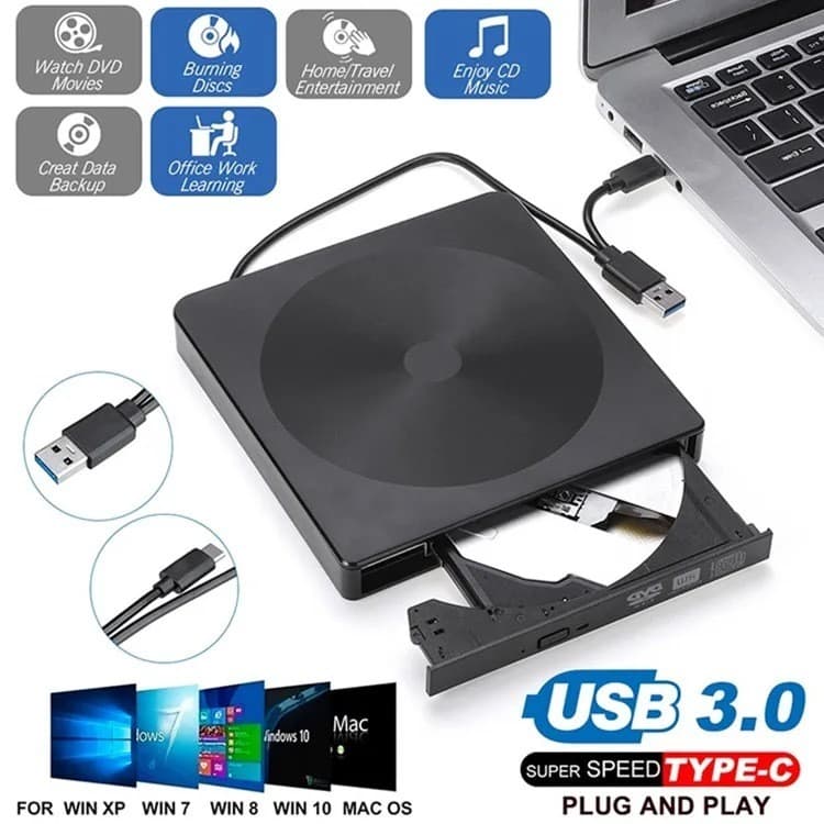 Gravador Cd/dvd Externo Usb 3.0 Knup Usb/tipo-c Kp-le303