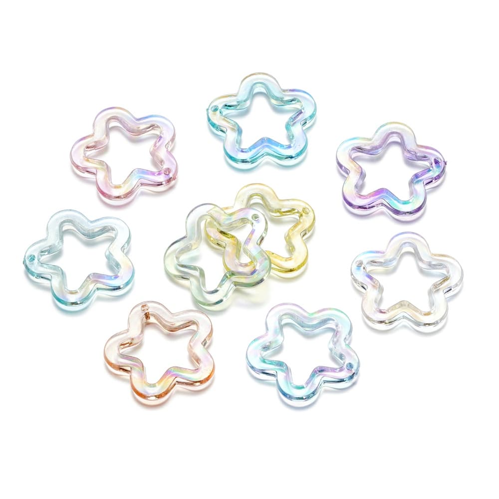 St.kunkka 10pcs 30mm Pingente Estrela Colorida Pingente Acrílico Estrela Transparente de Cinco pontas para Jóias de Bricolage Fazendo Pulseira de Cordão