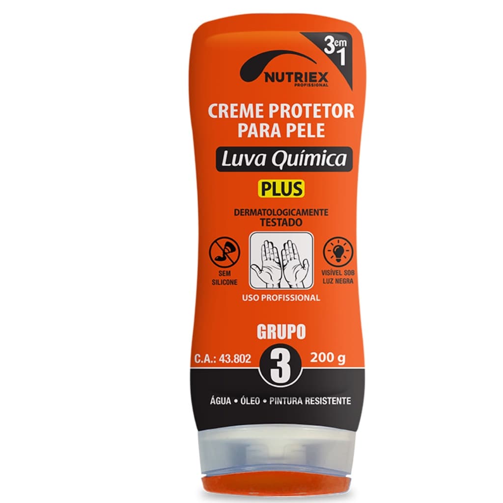 Luva de Proteção Química Nutriex Grupo 3 Luva Invisível para Proteção contra Agentes Químicos Óleo Tolueno Frasco 200gr