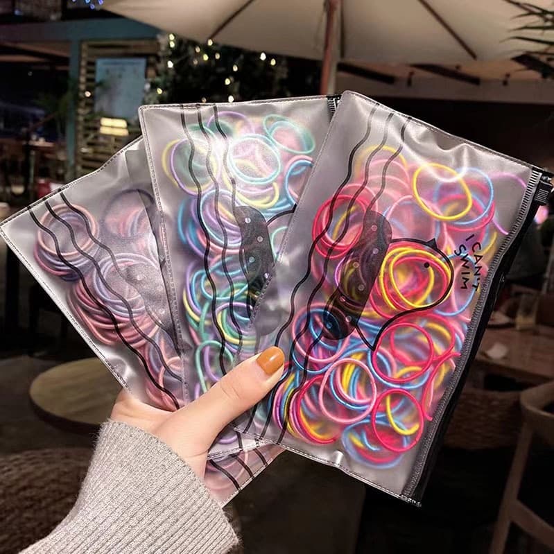 100 Peças Bolsa Elástico De Cabelo Feminino Multicolorido Pode Ser Reutilizado