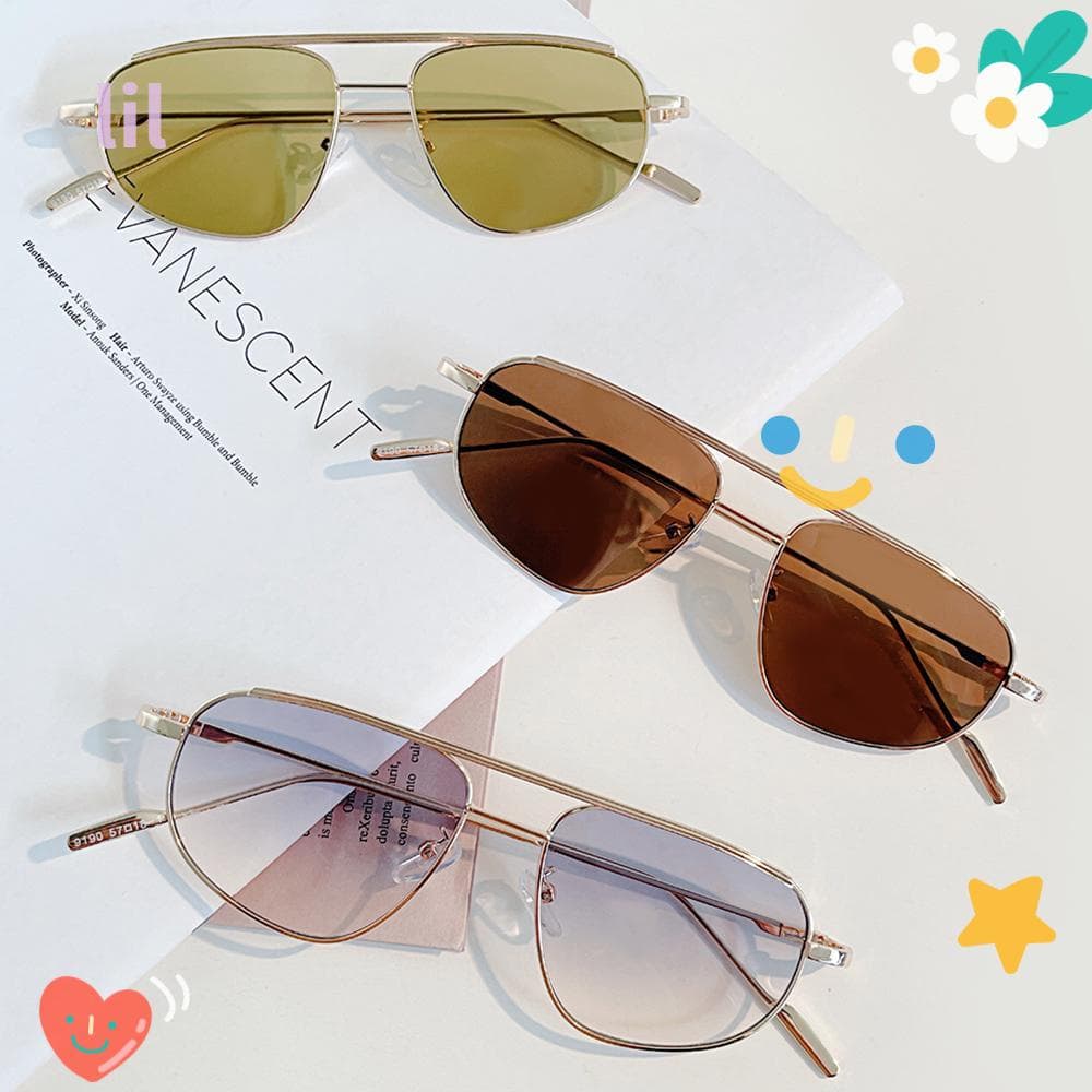 Óculos De Sol LIL Retro Para Mulheres-Estrutura Metálica Ponte Dupla Y2K