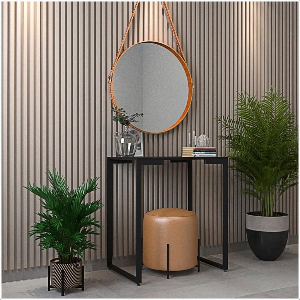 Mesa Buffet Balcão Aparador Industrial 68x45x90 Com Tampo em MDF e Pés Pretos