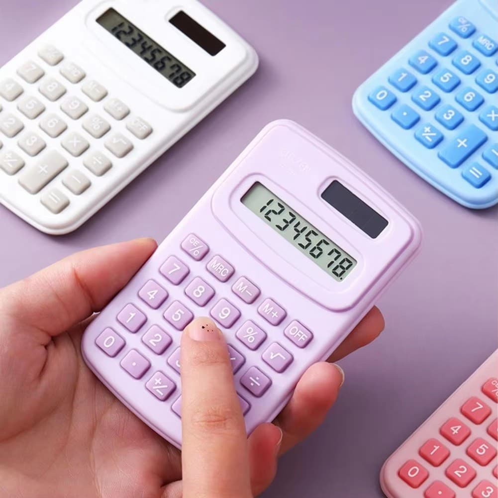 Mini Calculadora Digital de Bolso 8 Dígitos Estudante - Rosa Roxo Azul Branco - 10cm x 6cm