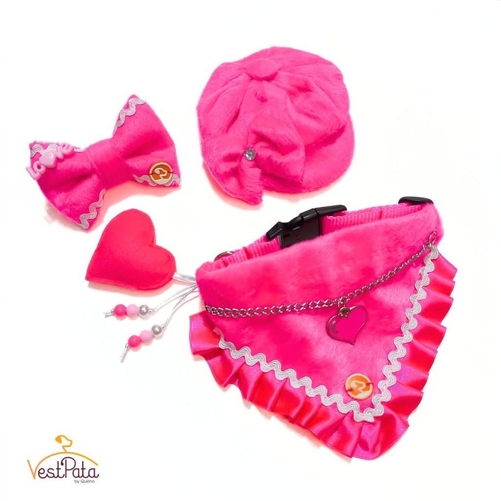Kit Bandana Pet com Boina Rosa Pink Outono Inverno para cachorro + Laço Grátis