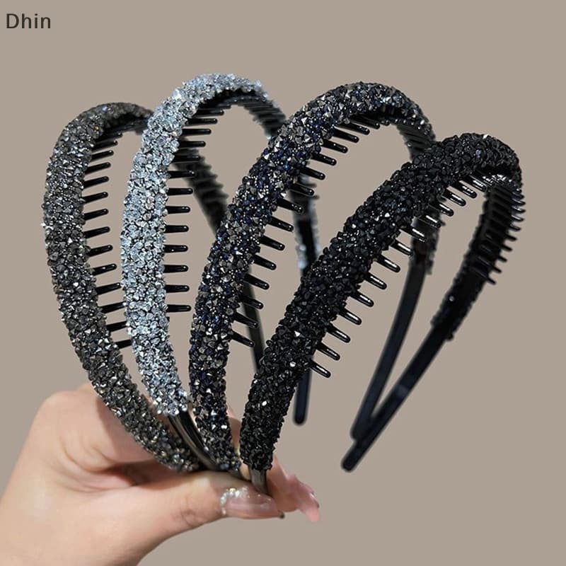 [Faixas De Cabelo Rhinestone Sem Deslizamento Elásticas Dentadas Para Mulheres Brilhantes COD