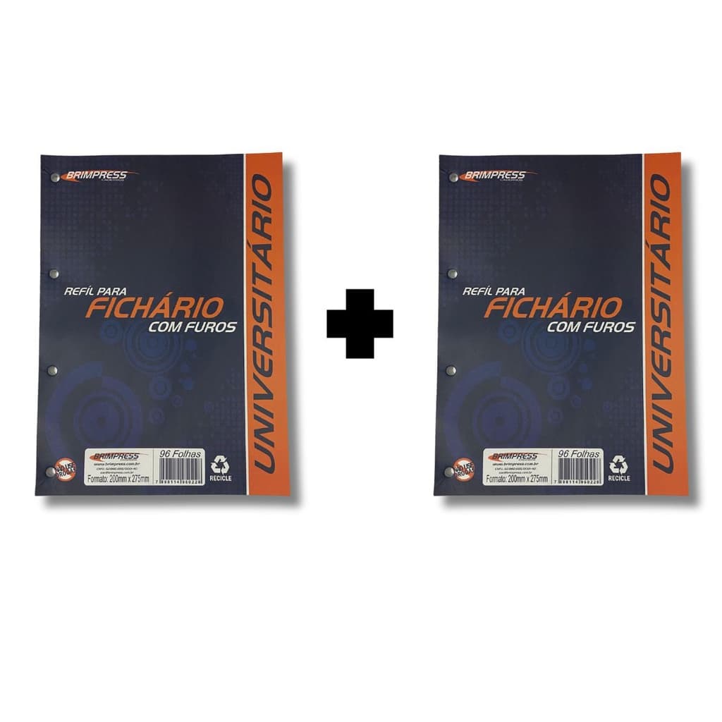 Kit C/2 Refil Folha Fichário Bloco 96 Fls Brimpress 4 Furos